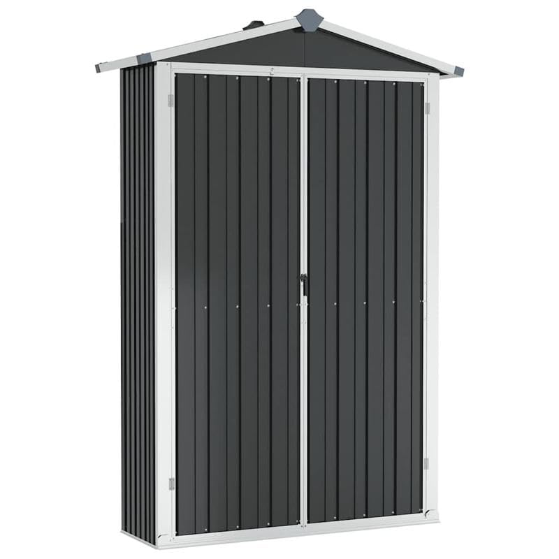 Cobertizo para herramientas de jardín, color antracita, 116 x 45 x 175 cm, de acero galvanizado y plástico, robusto y resistente a la intemperie para herramientas y equipos de jardín, ideal para