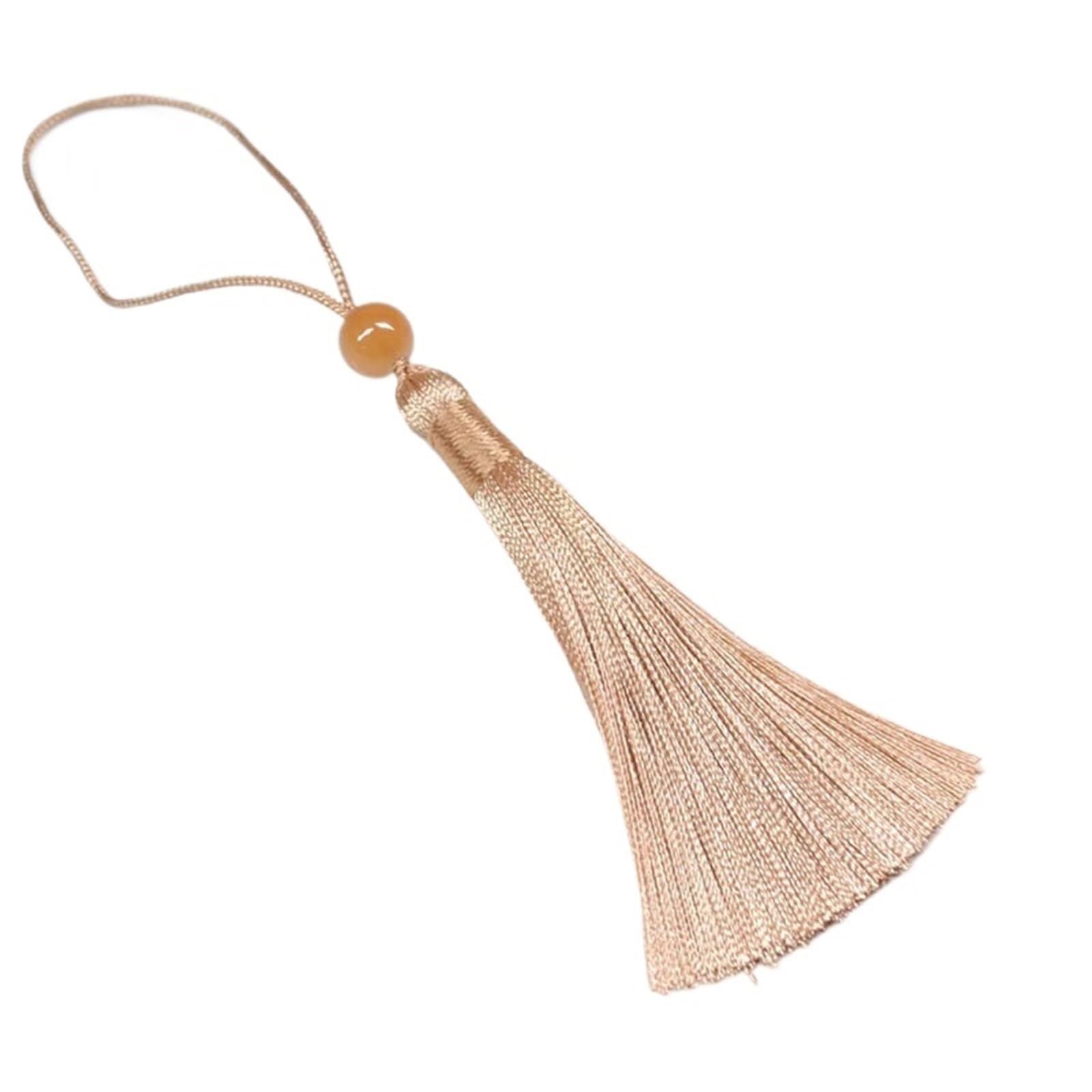 Mini Tassels for Crafts 50Pcs 12cm Silky Tassel Soft Mini Tassels with Loops Bookmark Beaded for Jewelry Making DIY Projects(Khaki)