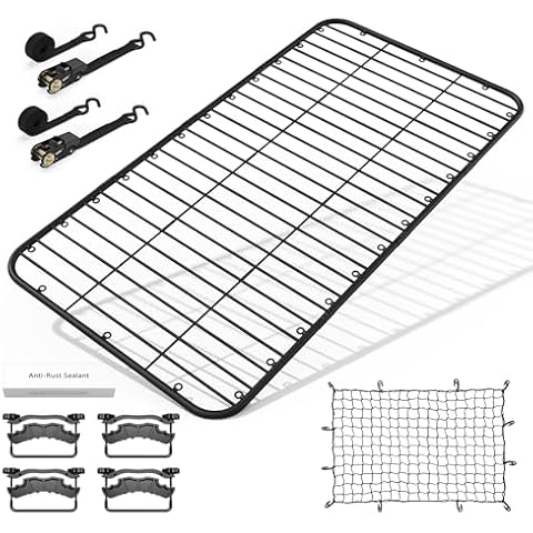 WILDROAD Car Roof Platform, Universal Roof Flat Rack 90" x 47" x 1.3" Heavy Duty Roof Rack Platform with Super Duty Bungee Cargo Net, Ratchet Straps and Anti-Rust Sealant Fits for SUV Truck Cars Cover