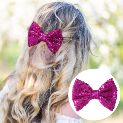 2 piezas Pinzas de moño con lentejuelas rosa brillante, clips de pelo con forma de moño para mujer, accesorios para fiesta y bodas miniatura 5