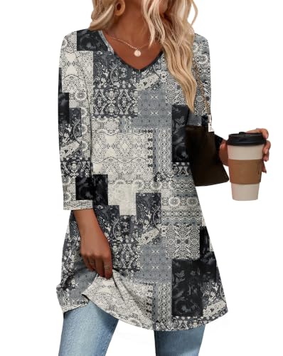 OFEEFAN Plus Size Tops Spring Clothes For Women Tunics Or Tops To Wear With Leggings Floral 05 3XL