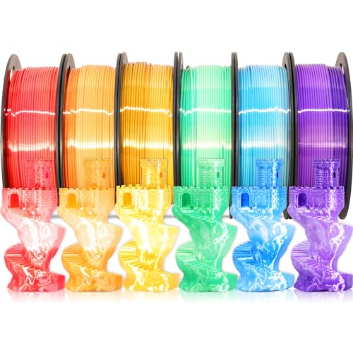 Image of MIKA3D 2 Color Fast Change Silk PLA 1.75mm 3D Printer Filament Bundle, Silk White Color Change to Red /Orange /Gold /Green /Blue /Purple, Each Spool 250g, 6 Spools, Total 1.5kg Silk PLA Bundle 250g X 6