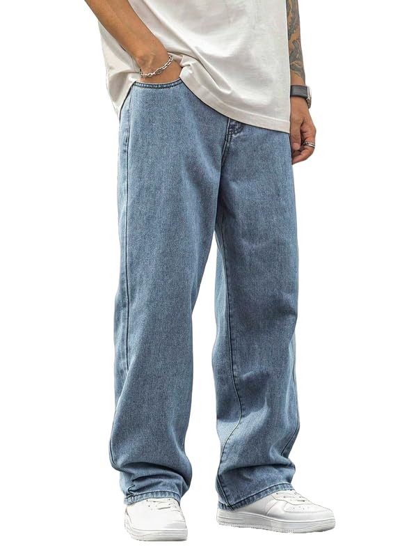Men’s Relaxed Fit Baggy Jeans | Streetwear Style Loose Denim Pants for Casual Wear | Comfortable Cotton Blend Jeans with Trendy Wide Leg Fit