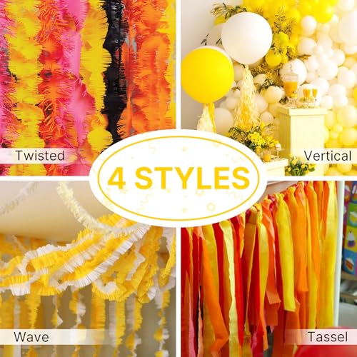 Image of PartyWoo Yellow Crepe Paper Streamers 8pcs 656ft Pack of Pastel Yellow Pearl White Crepe Paper Streamers for Birthday Graduation Engagement Baby Shower Summer Sunflower Little Cutie Party Decorations