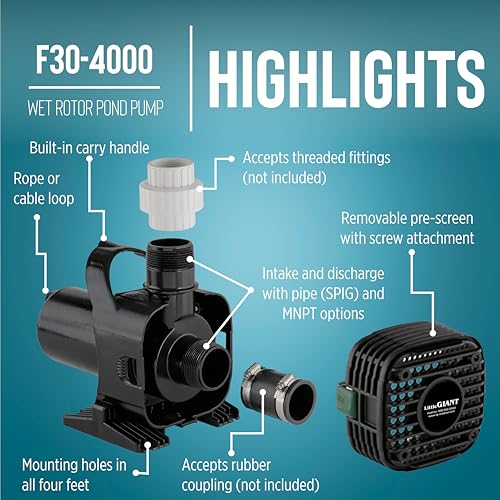 Image of Little Giant F30-4000 115-Volt, 4060 GPH Wet Rotor Pump with 20-Ft. Cord for ponds up to 4000 Gallons, Black, 566726