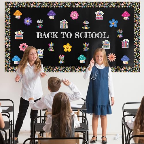 Image of 2 Roll Black Bulletin Board Paper 12 x 4 ft Large Fabric Classroom Decor | 4x12 ft Fadeless Display Background, Durable for DIY Crafts Classroom Bulletin Boards, Back to School Decorating Projects