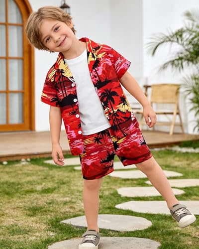 Image of SANGTREE 3 Piece Boy Outfits Short Sleeve Shirt and Shorts Set Beach Vacation Summer Clothes, 3 Months - 9 Years