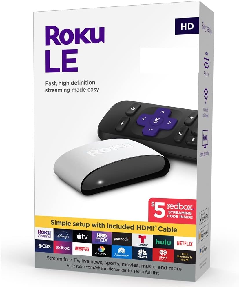 Roku LE HD Streaming Media Player with High Speed HDMI Cable and Simple Remote