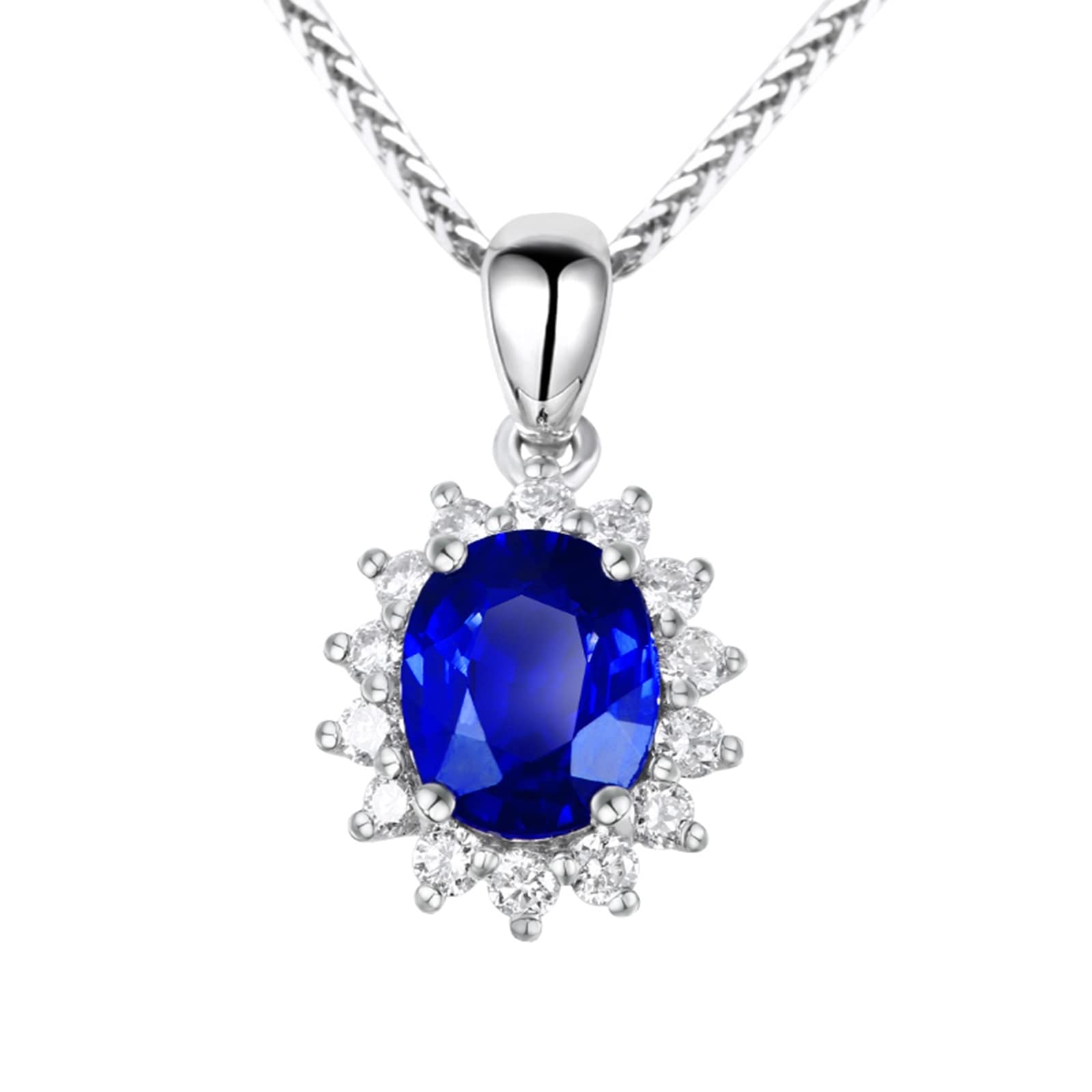 18 Karat Goldkette Damen, Halskette Damen Gold 750 Blume mit 0.7ct Blau Saphir und Diamant Halskette 45cm