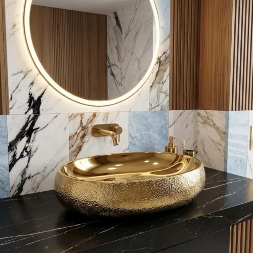 Image of Luxurious Golden Table Top for Bathroom /Ceramic Bathroom Wash Basin /Countertop Wash Basin /Vessel Sink