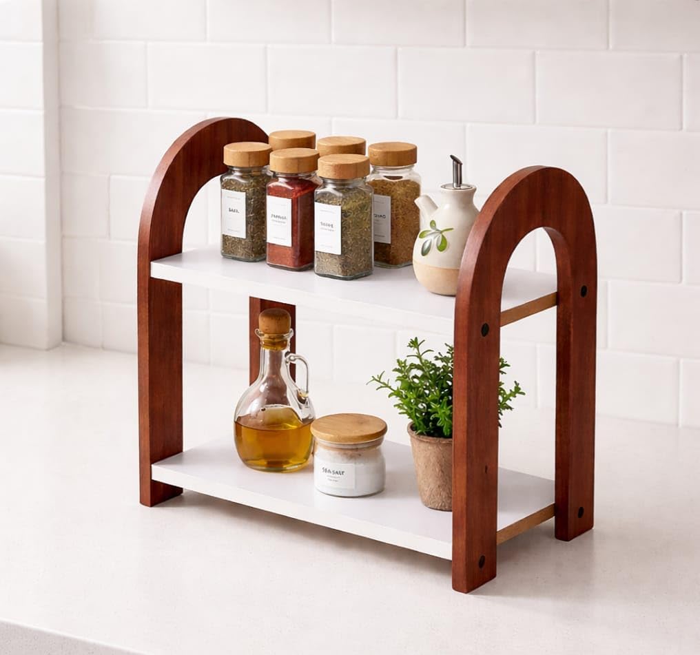 FireBees 2-Tier Wooden Counter Organizer – best kitchen rack for small spaces