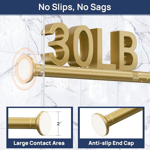 Image of ENJOYBASICS 1 inch Gold Shower Curtain Rod, 30-76 inch Adjustable, Secure Tension | Easy No-Drill Installation, No Tools, No Gaps, Sturdy Rust-Resistant Steel, Sag-Resistant Design, Tubs, RVs, Apartments