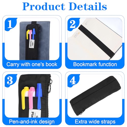 Image of Grevosea Pen Holder for Notebook, Pen Pouch with Zipper and Adjustable Elastic Band Notebook Pouch Journal Pencil Holder for Adult Office College Supplies Planner Accessories (Black)