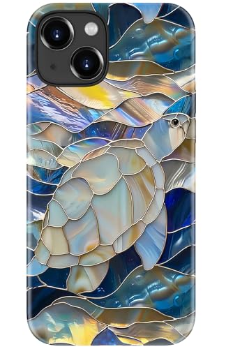 Image of Goodon for iPhone 13 Mini Case Cute - Wireless Charging Compatible - Dual-Layer Hard Shell + Silicone Cover - Protective Phone Case with Trendy Designs for Women - Abstract Sea Turtle