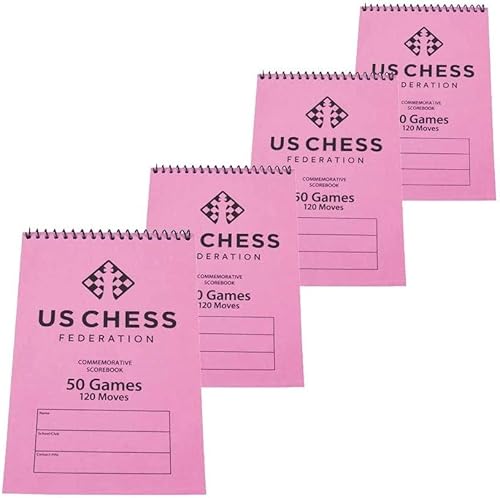 US Chess Federation Libro de puntuación conmemorativo de ajedrez en espiral, color rosa, 120 movimientos/juego (paquete de 4)