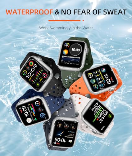 Image of Getino Compatible with Apple Watch Band 40mm 38mm 41mm 44mm 45mm 46mm 49mm 42mm for Women Men iWatch SE Ultra Series 10 9 8 7 6 5 4 3 2 1, Durable Flexible Breathable Soft Silicone Sport Bands, 4 Pack