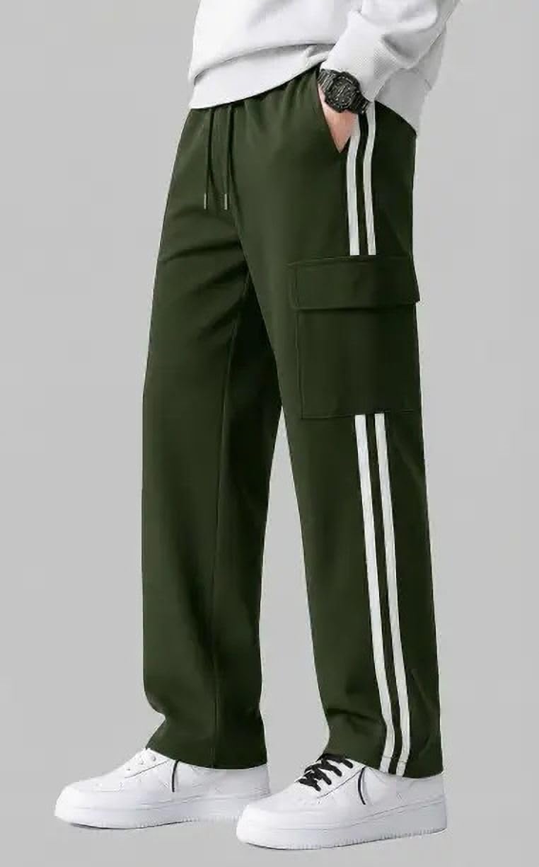 veltick Men Loose Fit Dark Green Lycra Blend Trousers-picture-29