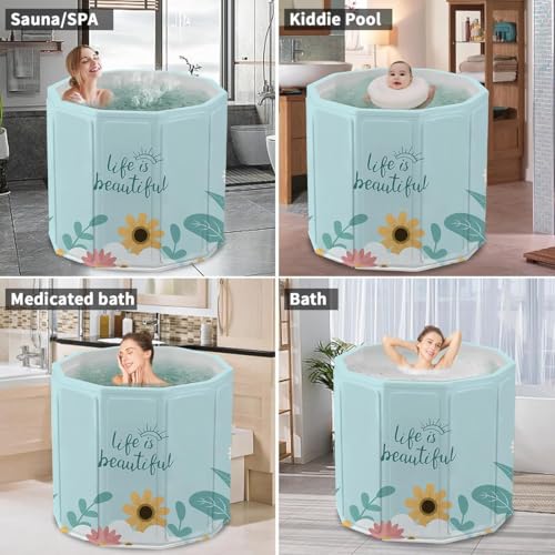 Image of Portable Foldable Bathtub for Adults & Kids | Large Size Soaking Tub | Thick Insulated Folding Bath Tub for Bathroom, Home Spa, Ice Bath & Relaxation free Standing bathtub (Beautiful Flower)