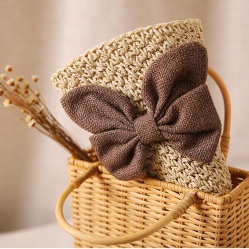 Sombrero de paja tejido para mujer con lazo y ala ancha miniatura 6