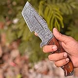 SC-102 Custom Handmade Damascus Steel 10 Inches Tracker Knife - Perfect Grip Rosewood Handle For Survival, Camping, Hunting with Sheath Horizontal Carry Fixed Blade.