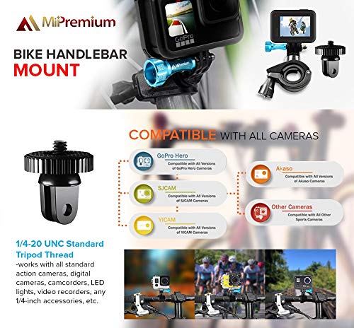 MiPremium Bike Handlebar Pole Mount for GoPro Hero 13 12 11 10 9 8 7 6 5 4 3 2 Black Silver Session, AKASO Campark & Other Action Camera Accessories. & Motorcycle & Bicycle Clamp Mount Adapter