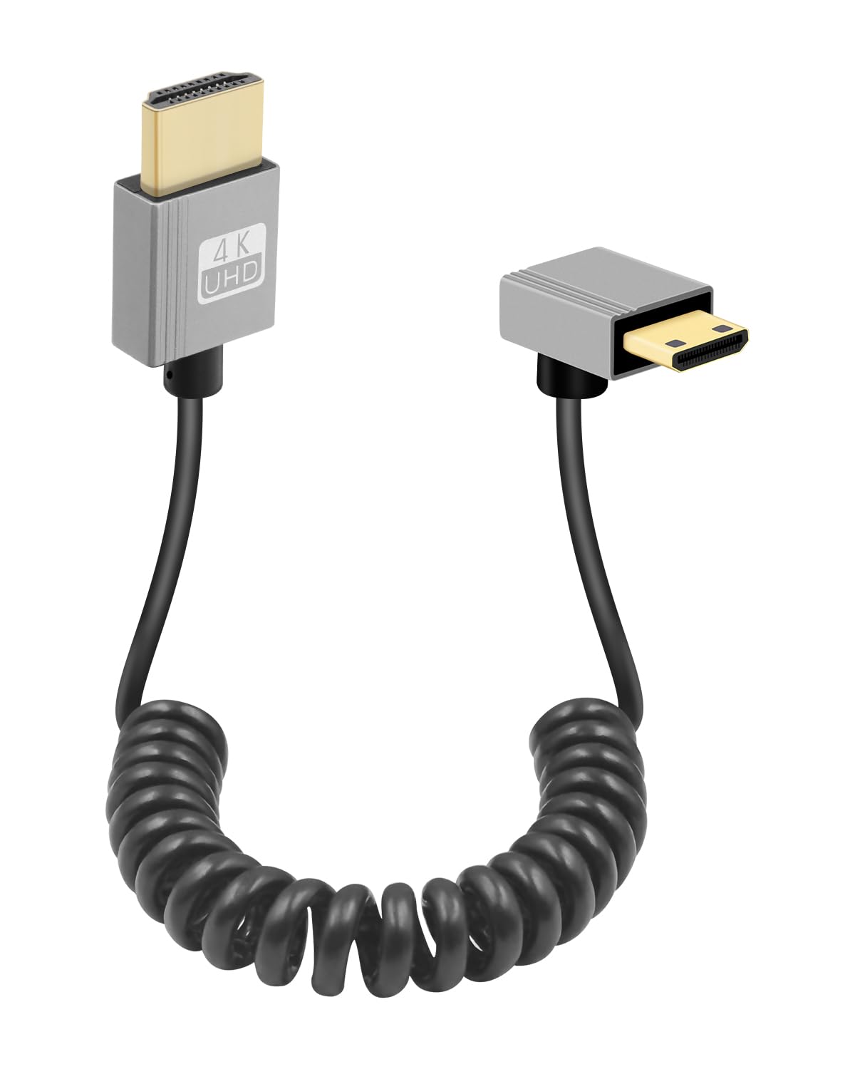 GELRHONR Mini HDTV Coiled Cable, 4K/60Hz Thin Mini HDTV Cable Short 18Gbps 3D, Support 3D, for DSLR Camera Camcorder, HDTV, Laptop (Up Angle)