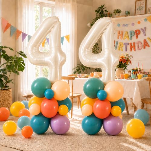 Image of 40 Inch Boho Rainbow Number 4 Balloon Tower for 4th Birthday Decorations