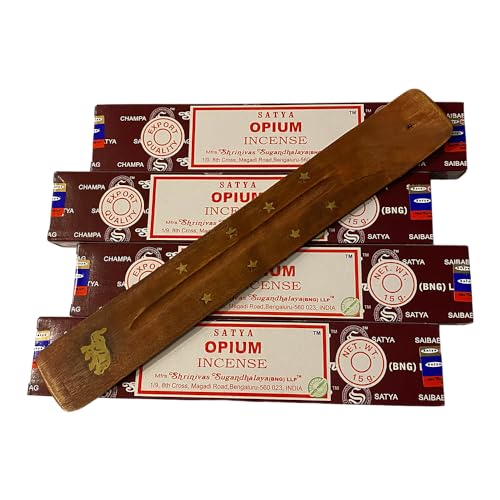 VIE Satya Incense Sticks, 4 Packs x 15g, with Incense Holder, Opium, Other Colour