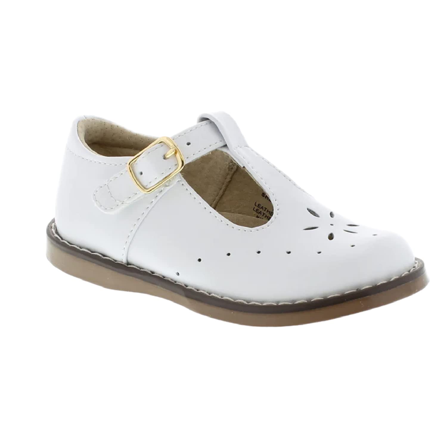 FOOTMATES Sherry Mary Jane Hook and Loop Leather T-Strap Shoes with Wide Toe Box and Custom-Fit Insoles, Non-Marking Outsoles, White - 6 Infant (0-12 Months)