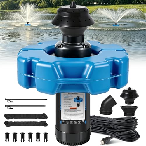 SCHUPETHAUER Pond Fountain Aerator 1HP 110V 750W 15000 GPH Fountain Pump with 2 Distinct Water Fountain 100 FT Power Cord Rope Fully Automatic Powerful Lake Floating Fountain for Larger Pond Lake