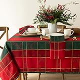 Benson Mills Heavyweight Yarn Dyed Jacquard Fabric Table Cloth with Gold Metallic Accents, Décor for Holiday, Winter, and Christmas Tablecloth (Holly Glimmer, 60" x 84" Rectangular)