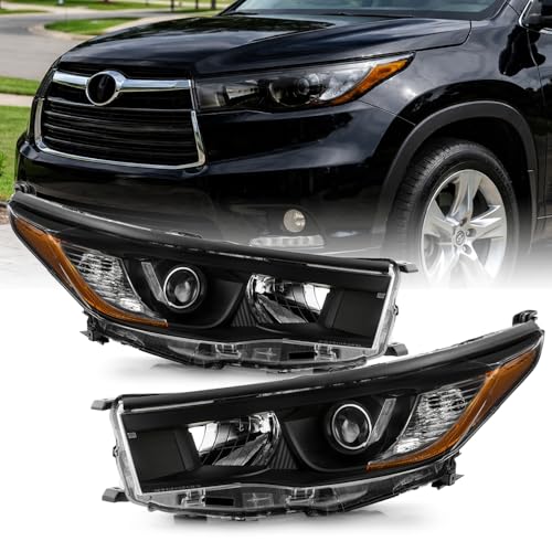 KEEKPO - Compatible with 2014 2015 2016 Toyota Highlander Black Projector Headlights Headlamps Pair Assembly Left+Right