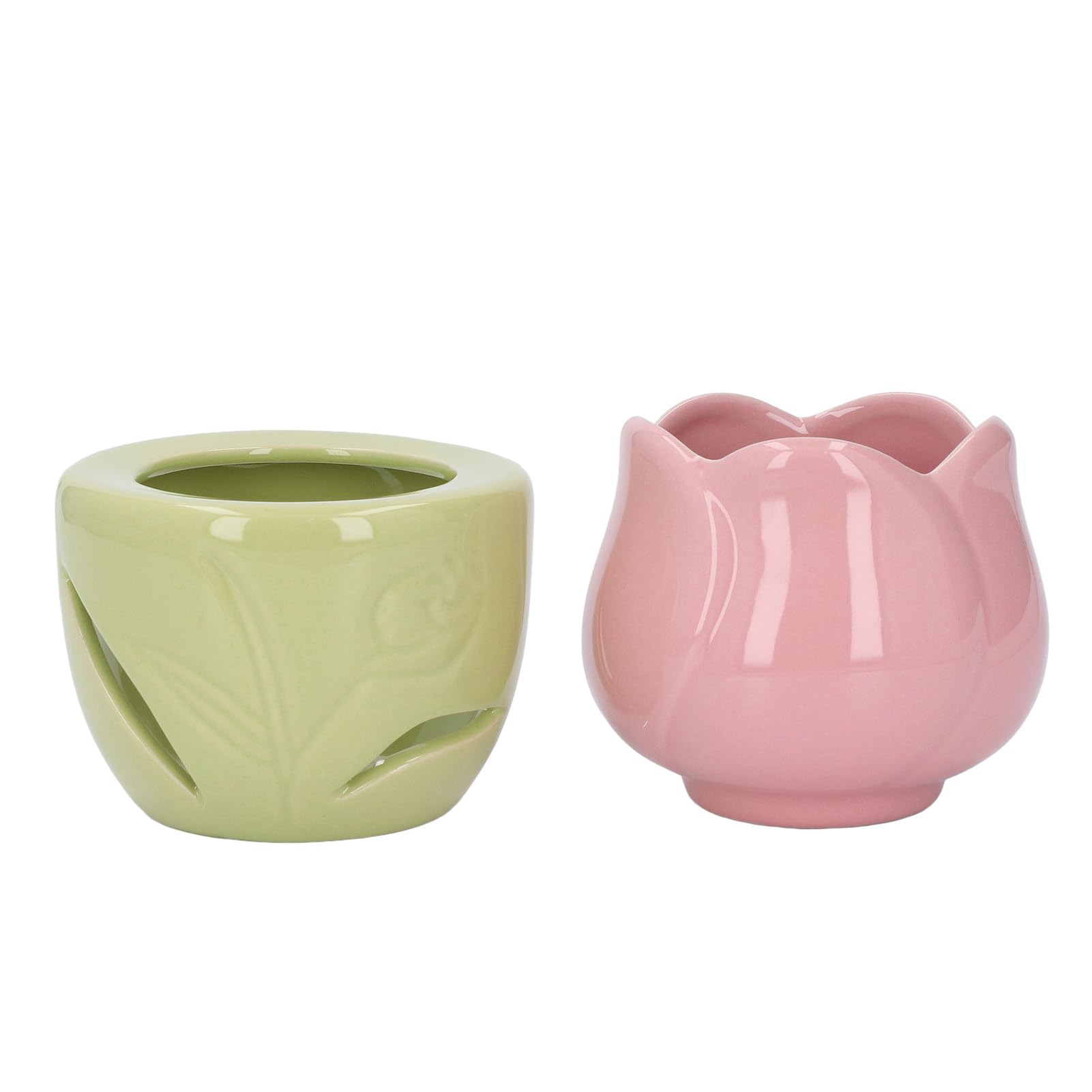Kominek na Olejki Eteryczne do Topienia Wosku, Ceramiczny Palnik do Aromaterapii w Kształcie Różowego Kwiatu z Zielonym Stojakiem świecznik do Użytku w Domowym Biurze