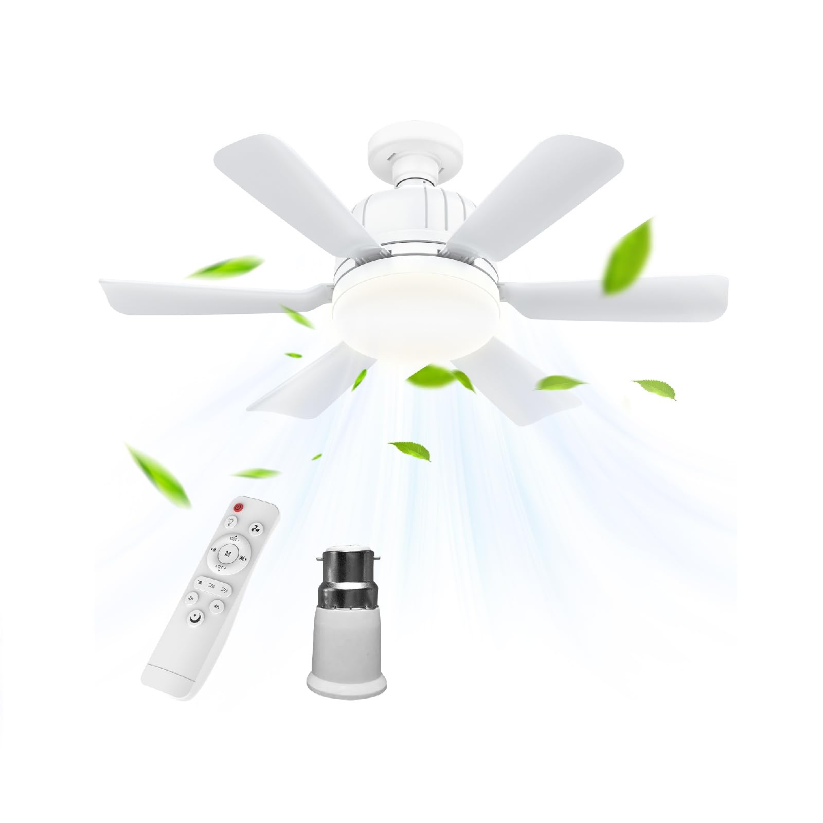 Vulaop Ceiling Fan with E27 Light, 46 cm Ceiling Fan LED Silent 40W, 6 Blades, Remote Control, 3 Speed, 2/4h Timer, Chandelier Fan for Living Room Bedroom (A)