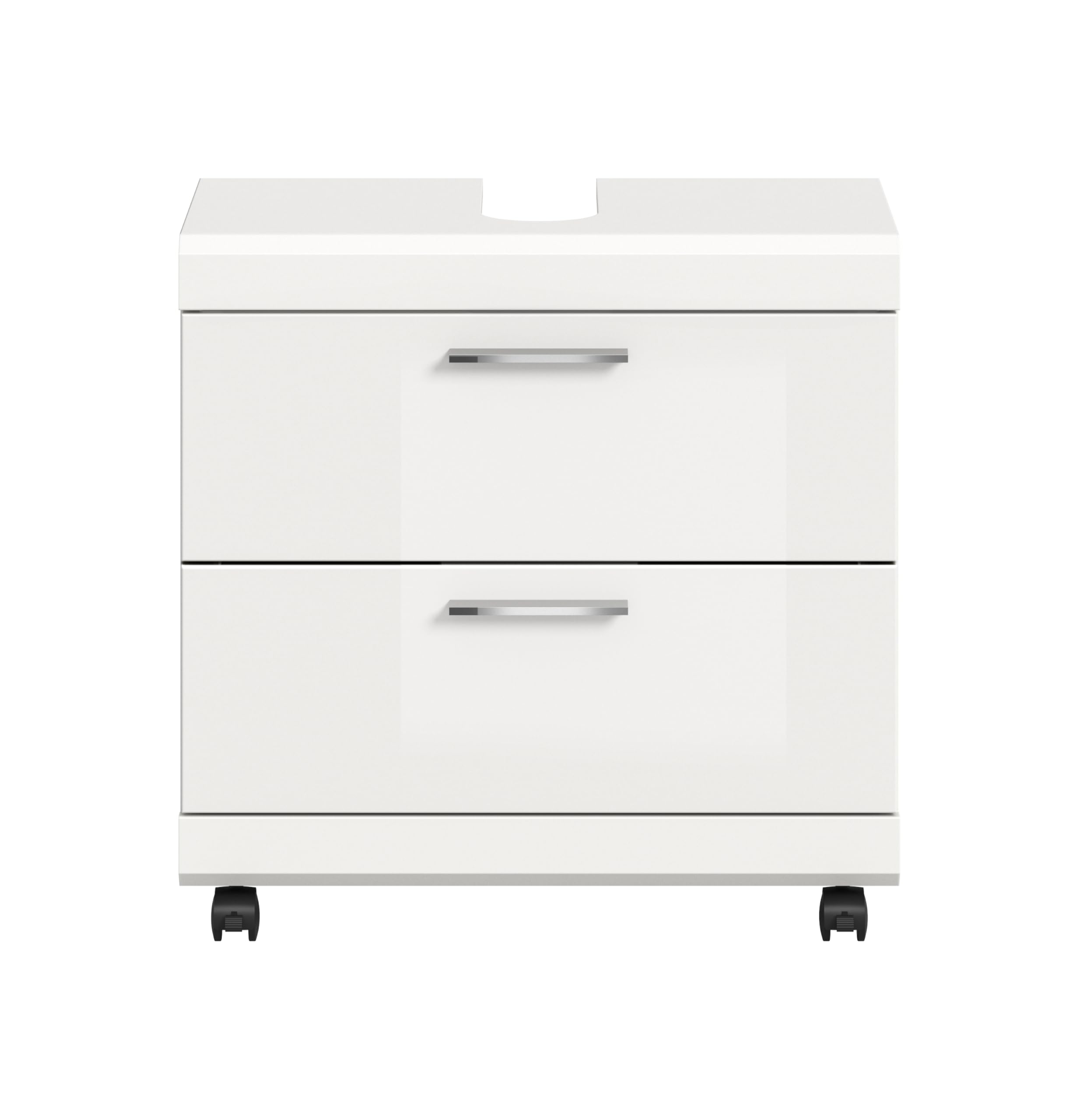 xonox.home – Waschbeckenunterschrank Scout 60x60x34 cm in Weiß Hochglanz – Mobiler Badschrank auf Rollen mit Feststeller – Moderner Unterschrank für eine Elegante & Flexible Badaufbewahrung