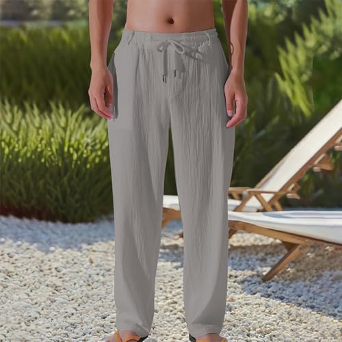 Men's Long Pants Drawstring Breathable Elastic Waist Trousers Straight-Leg Comfortable Casual Pant Beach Vacation2