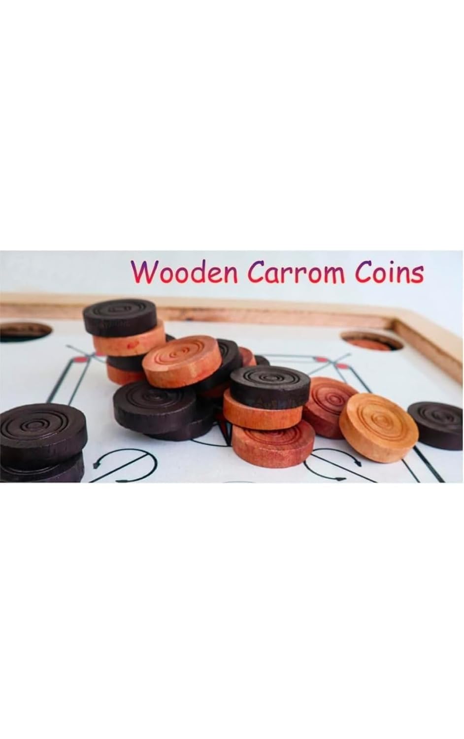 CRAZX Wooden Carrom Coins with 8mm Ivery Striker & 5 Grms Disco Powder (Wooden Carrom Coins) 1