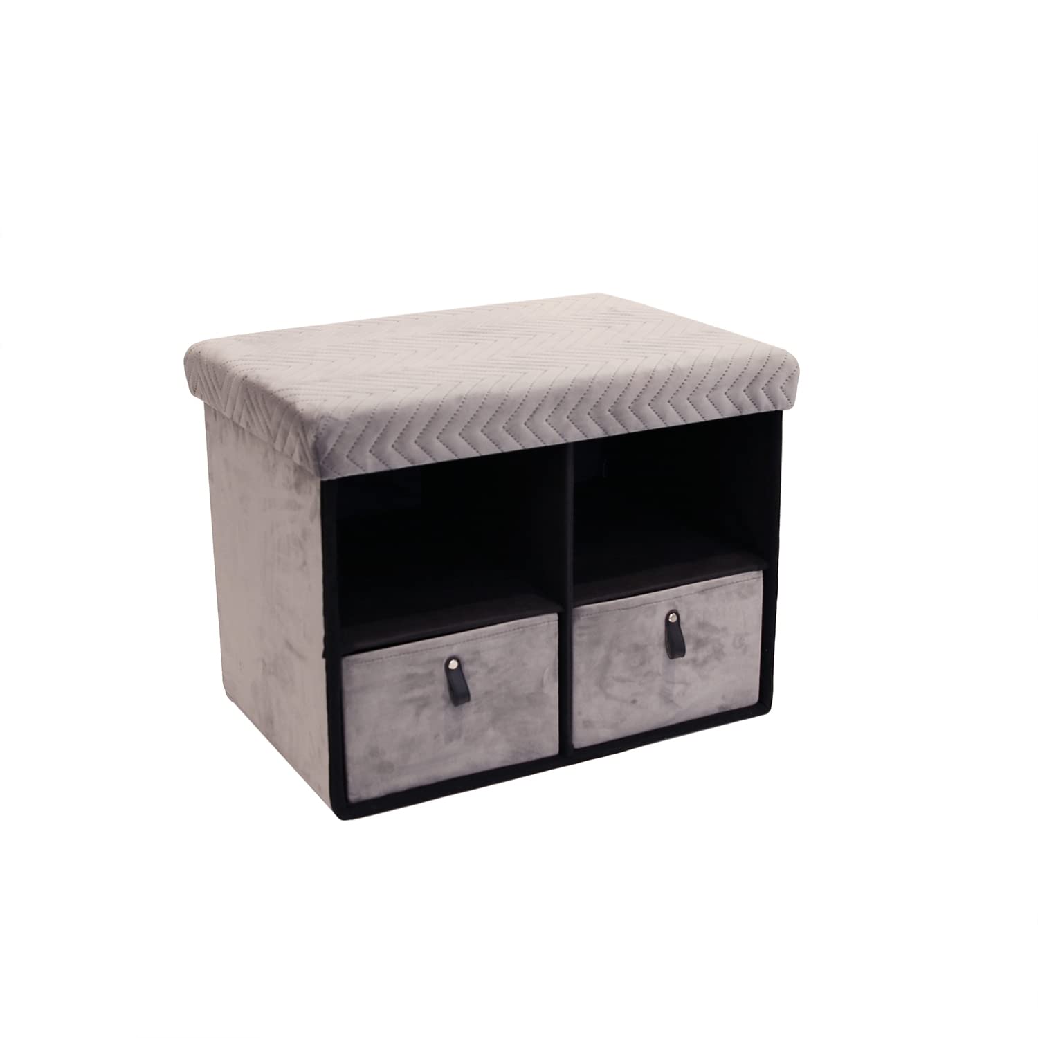 Panca contenitore imbottita 102 cm rivestita in velluto grigio chiaro