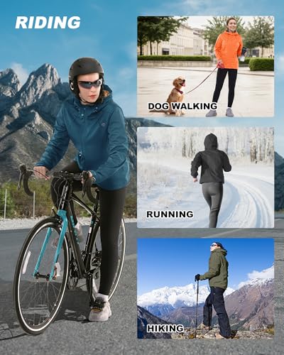 Outdoor Ventures Damen Wasserdichte Softshelljacke Winddichte Übergangsjacke mit Kapuze Leichte Sportjacke Funktionsjacke zum Radfahren, Wandern, Keramikblau 40