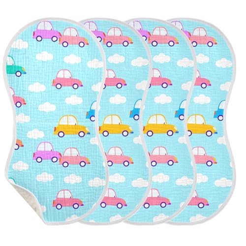 2 Pack Baby Burp Cloths, Soft Absorbent Burping Cloths for Babies, Cotton Milk Spit Up Rags, Large Size for Newborns, Baby Boys and Girls (Pastel Car Pattern)3