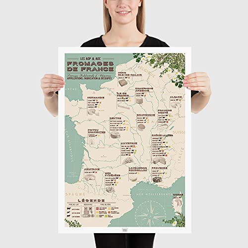 Frog Posters Carte des fromages de France 50x70cm - fromages AOC français - fromages AOP - poster vintage - affiche vintage Cover