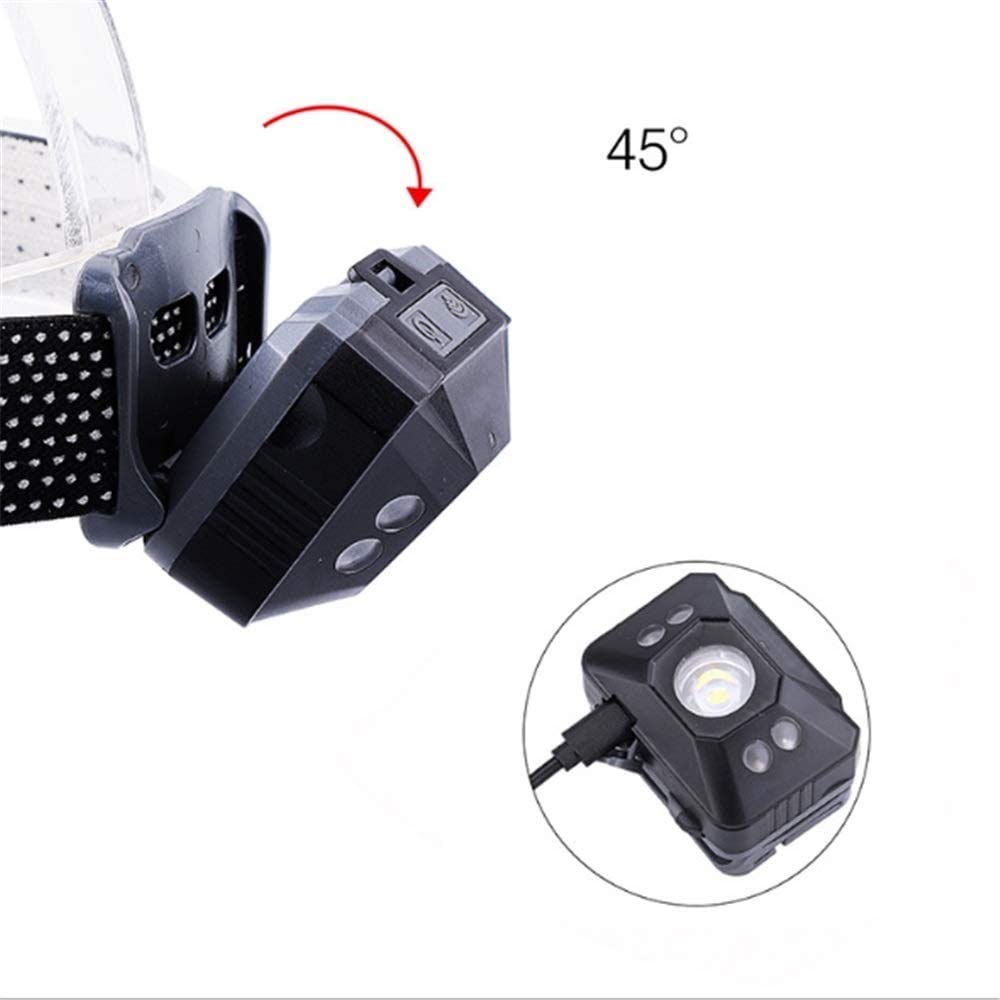 Lampada frontale ricaricabile con sensore di movimento - Ultra luminosa 120 lumen - Lampada frontale a LED impermeabile per campeggio, ciclismo, corsa e pesca - 4 modalità - Luce bianca e rossa