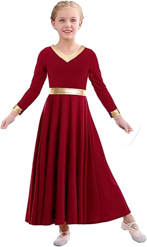 Miniatura 2 de Vestido de baile de alabanza para niñas, color dorado metálico, vestido litúrgico, vestido de iglesia, vestido de longitud completa, disfraz lírico