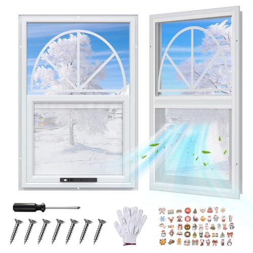 2 Pack 24 x 36 Shed Windows with White Frame Flush Mount Small Window with PC Screen for Shed for Shed Chicken Coop Household Playhouse Garage