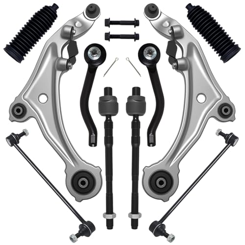 10Pcs Front End Suspension Kit Fit For 2009-2014 Ni-ssan Murano, 2 Lower Control Arm w/Ball Joint 2 Sway Bar Link 4 Outer Inner Tie Rod End (# K622157 K622158 K750784 EV800639 ES800357 ES800358)