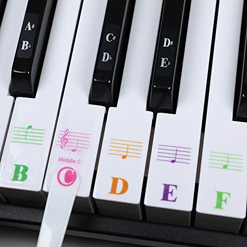 image for Frkell Piano Stickers for 88/61/54/49/37 Key. Colorful Large Bold Lett