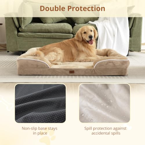 Image of EGOHOME Orthopedic Large Dog Bed with Gel Memory Foam Beige 41x27x6.5in | Dog Couch Waterproof Pet Sofa with Removable Washable Cover, Non-Slip Bottom,Indoor & Road Trip, CertiPUR-US PetsBed