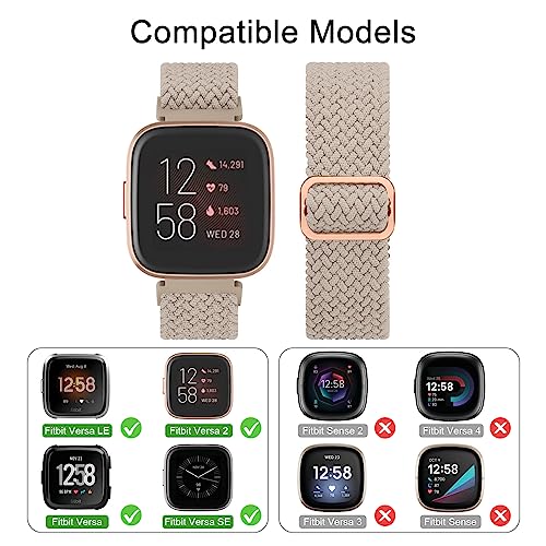 Wanme Braided Stretchy Straps Compatible with Fitbit Versa 2 Straps for Women Men Soft Stretchy Adjustable Nylon Breathable Sport Strap for Fitbit Versa 2/Versa/Versa Lite/SE Smartwatch (Milktea) - Image 2