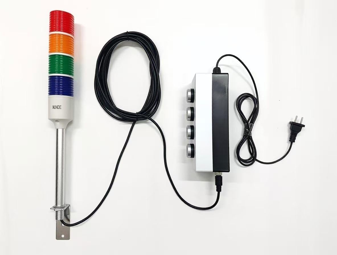 LED Stack Tower Lights 4 Color Red/Yellow/Green/Blue Signal Lamp ON/Off Switch Industrial Adapter,Andon Light，US Plug (Without Buzzer)