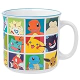 Silver Buffalo Pokemon Pikachu, Snorlax, Charmander, Squirtle, Bulbasaur, Eevee, Gengar, Togepi, Magikarp, Psyduck, Jigglypuff, Meowth, Mew, Lapras, Butterfree, and More Ceramic Camper Mug, 20 Ounces